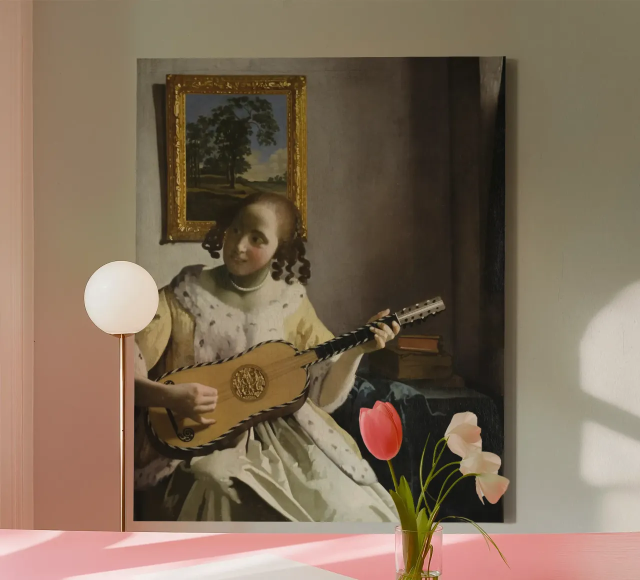 Johannes Vermeer - Il suonatore di chitarra (1672) tela con Cornice a cassetta da Timeless Artworks