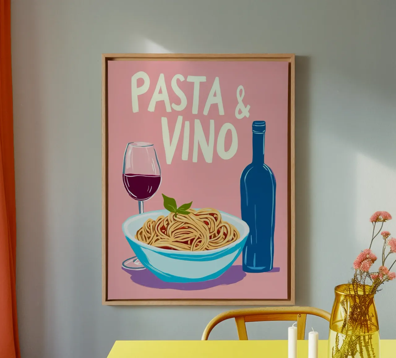 Pasta-Vino Liefde canvas met Baklijst van Carinaprint