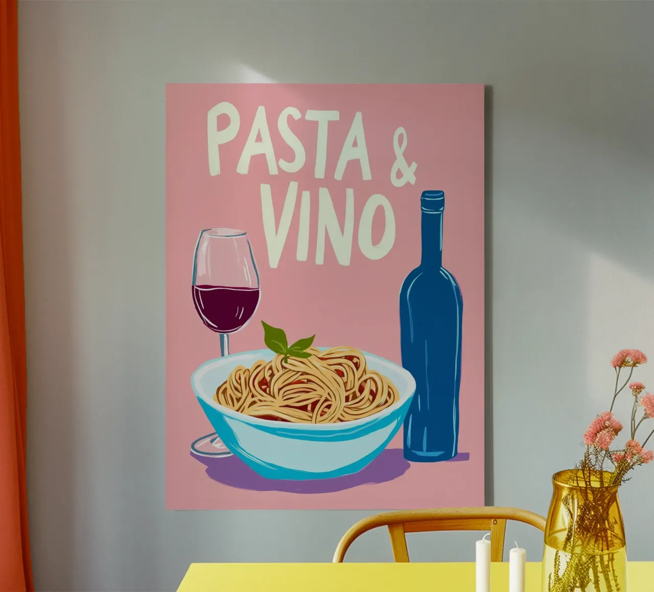Pasta-Vino Liefde canvas met Baklijst van Carinaprint