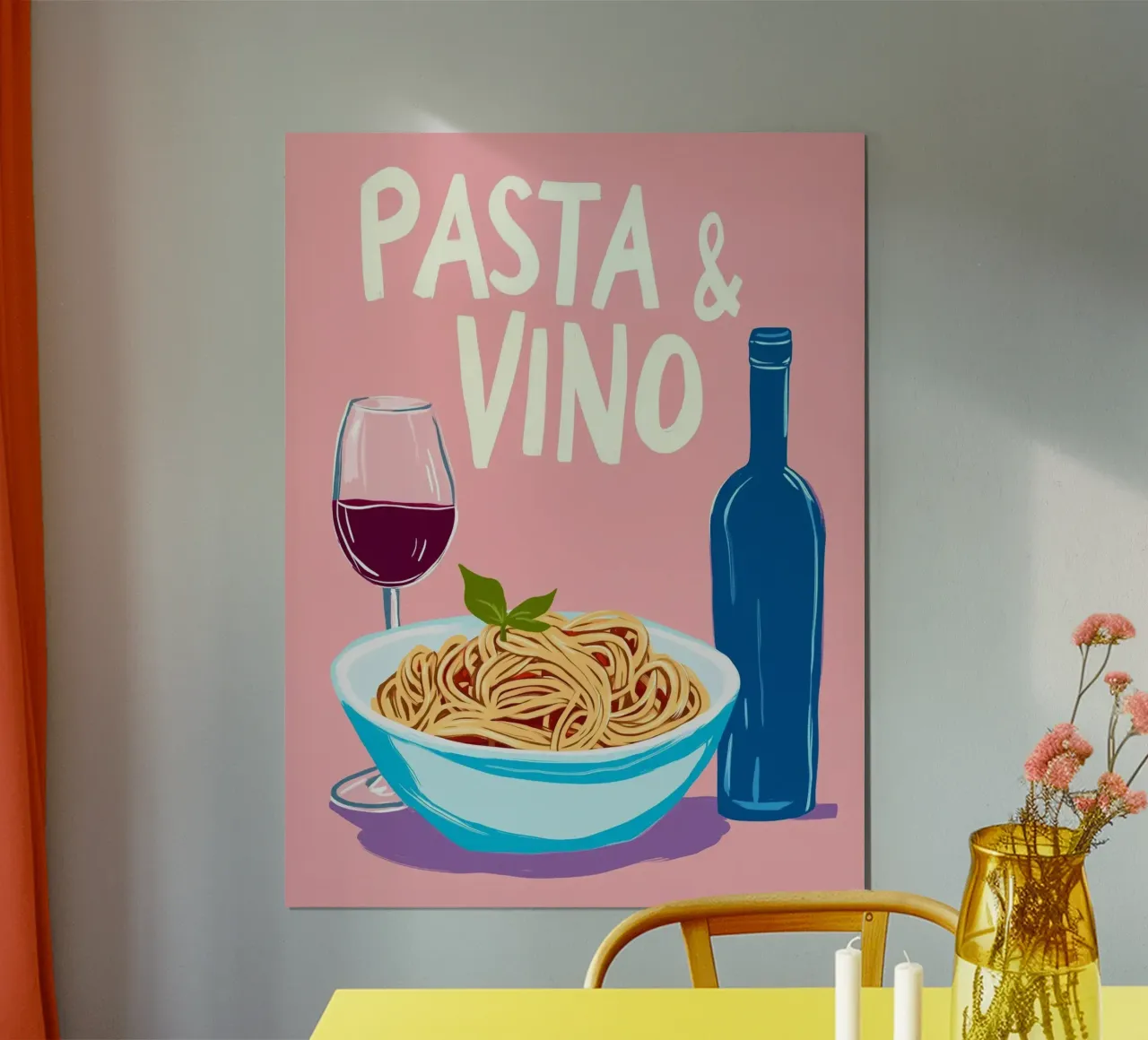 Amore per la pasta e il vino poster con telaio in legno da Carinaprint
