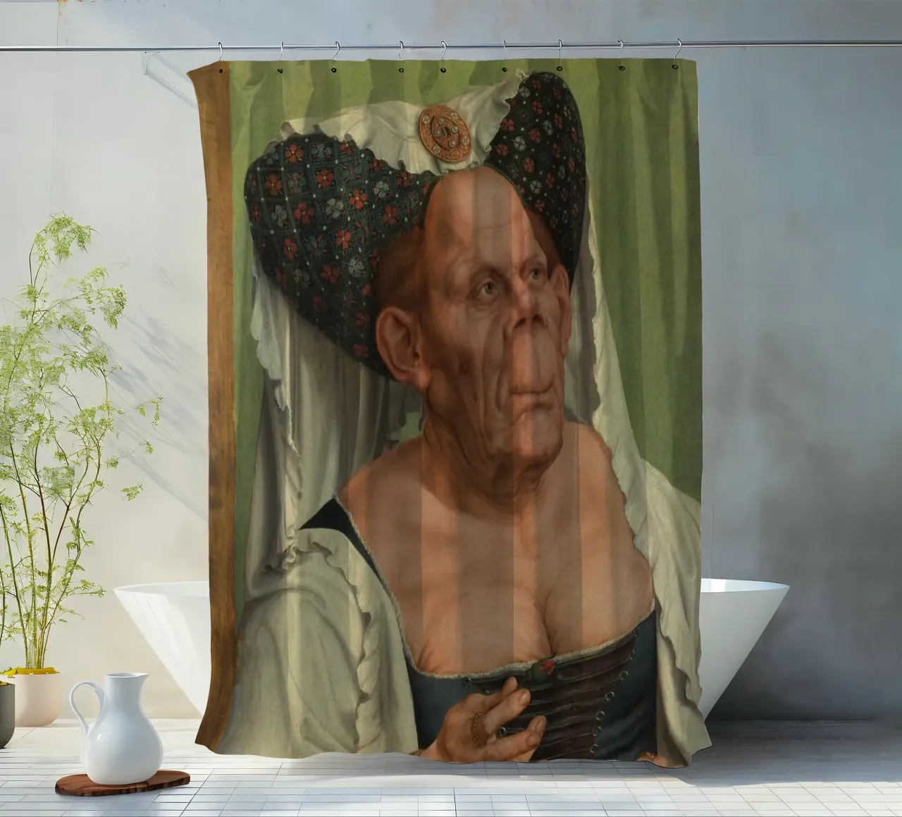 Quentin Matsys - Una vecchia donna grottesca tenda da doccia da Timeless Artworks