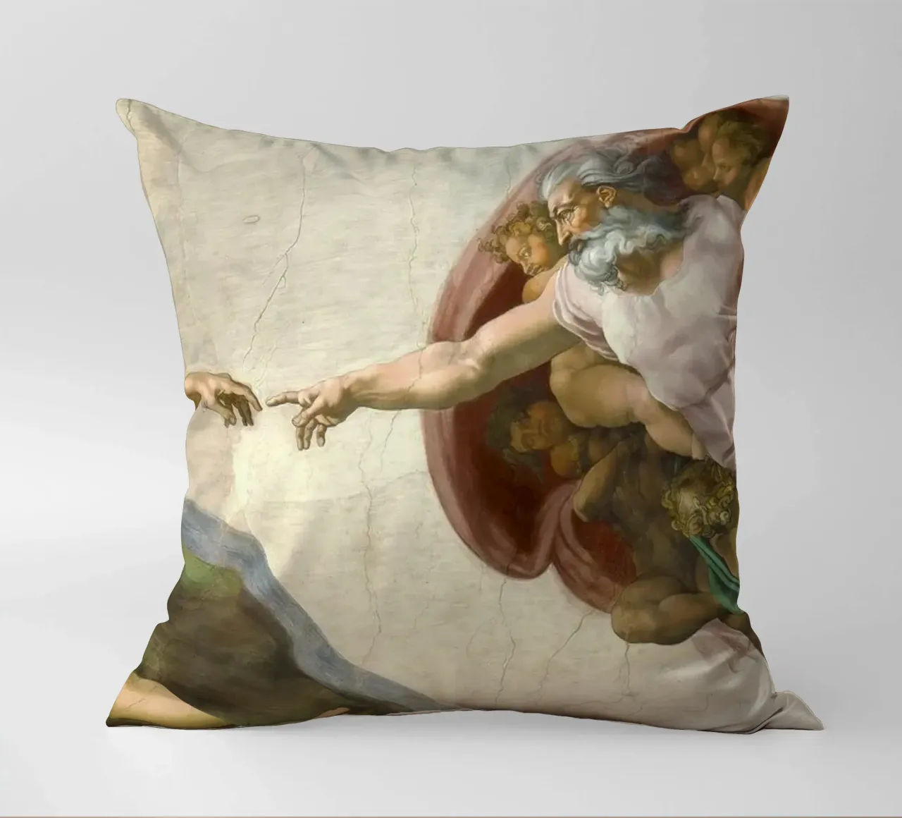 Michelangelo - Creation of Adam decorative cushion by Timeless Artworks