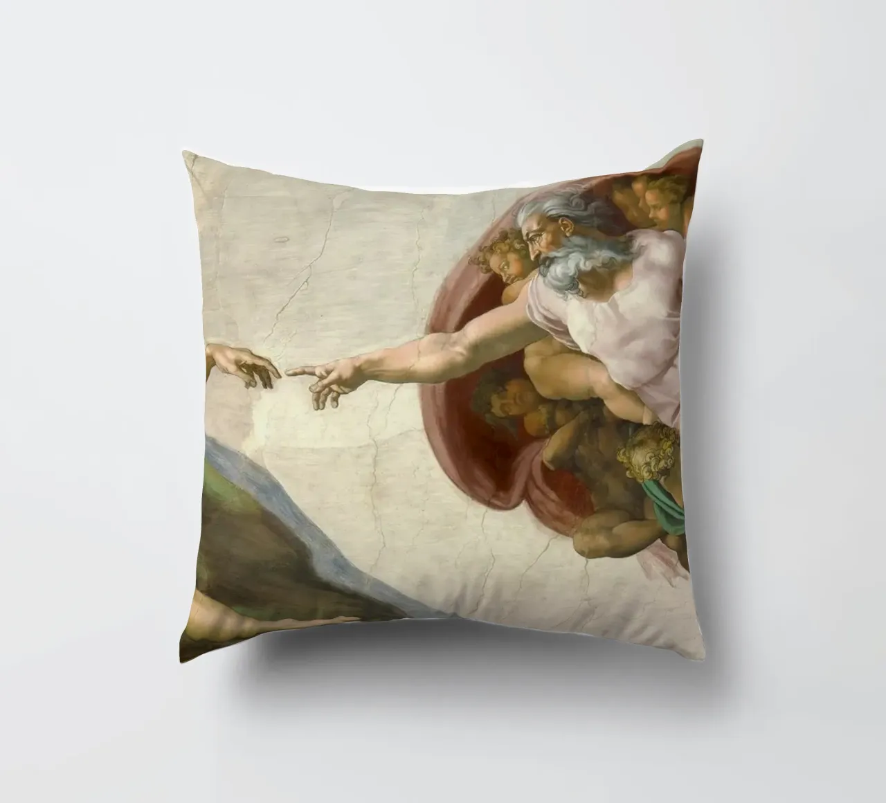 Michelangelo - Creation of Adam decorative cushion by Timeless Artworks