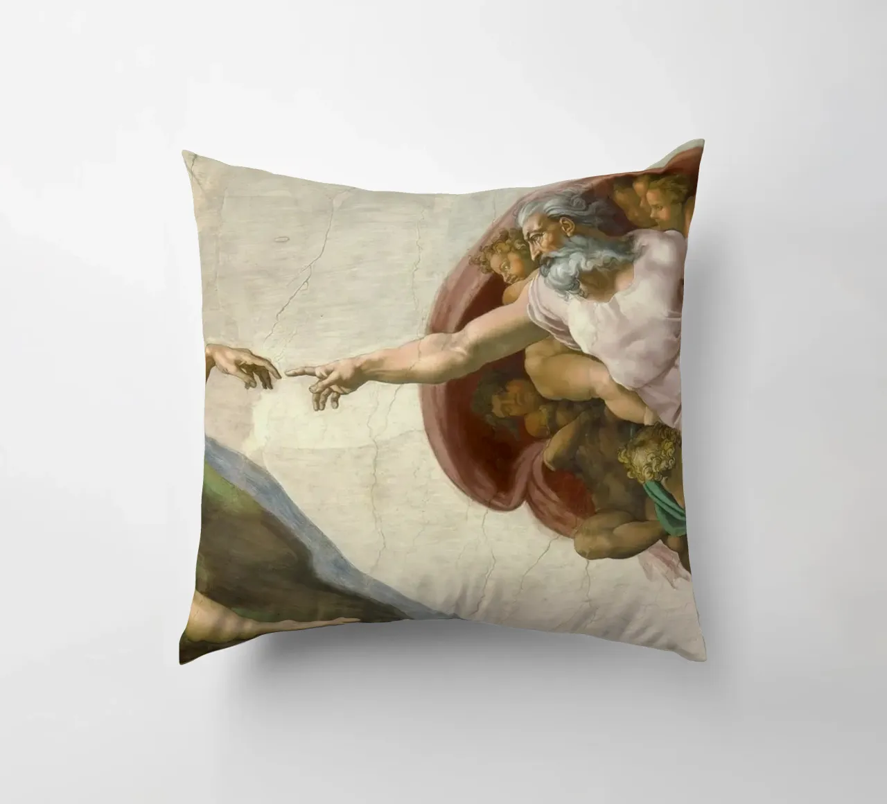 Michelangelo - Creation of Adam decorative cushion by Timeless Artworks