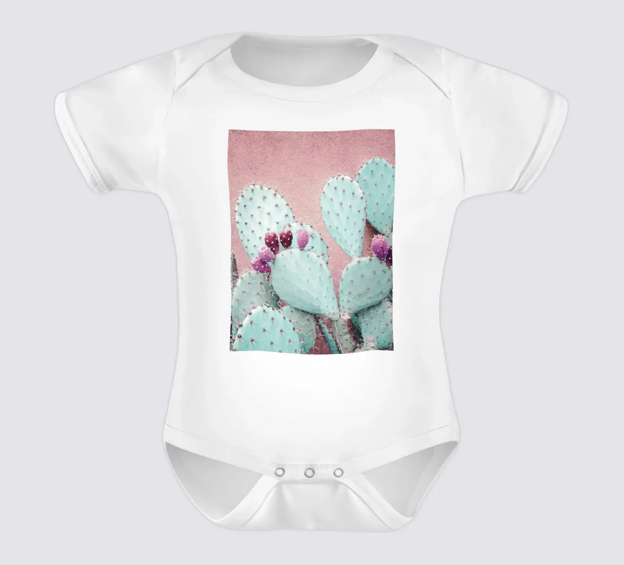 Pastel cactus - Modern desert motif short-sleeve baby romper by Whole©