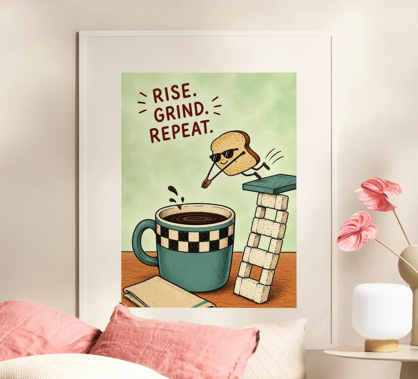 rise grind repeat coffee poster da nemaro