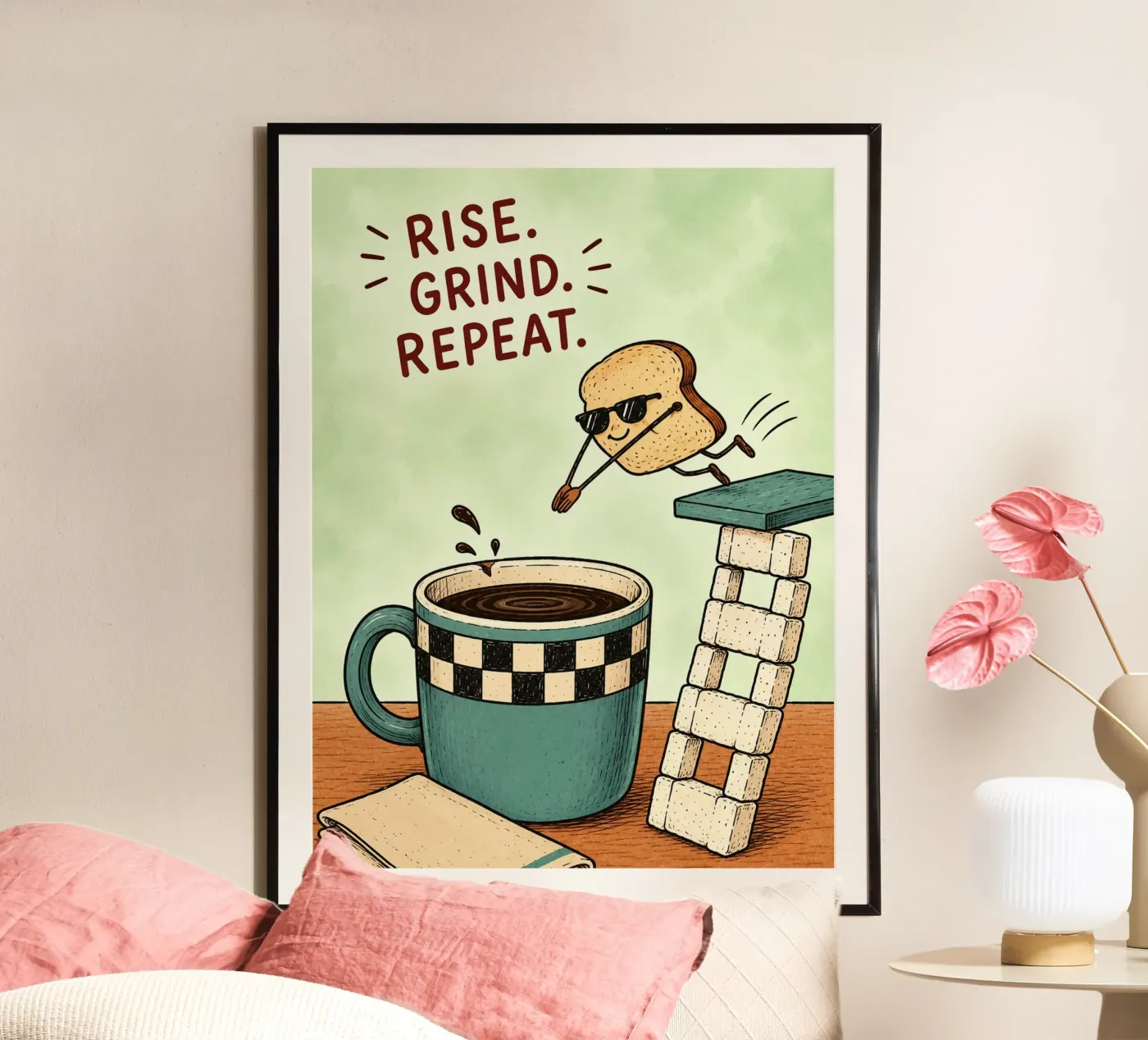 rise grind repeat coffee poster da nemaro