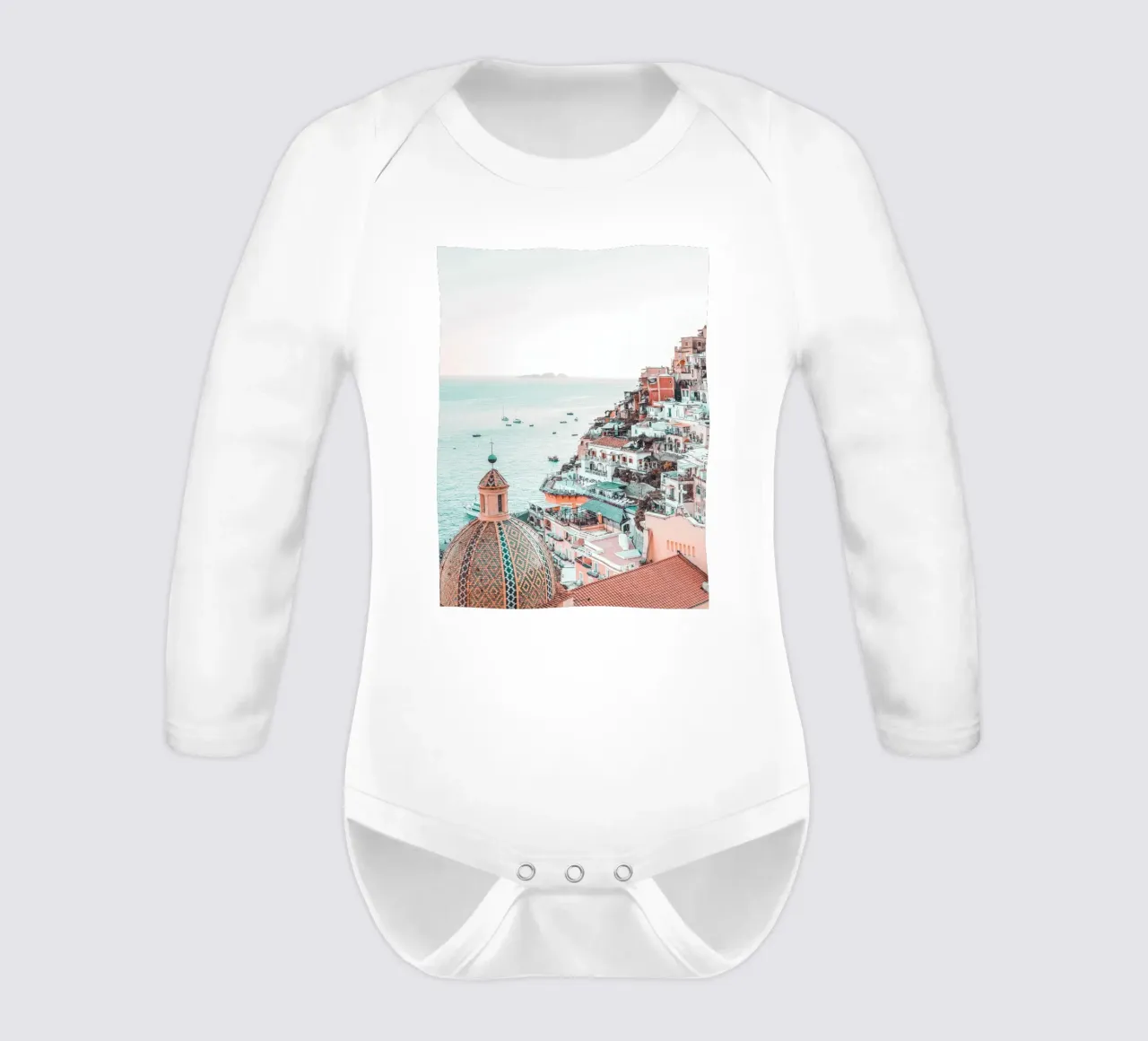 Positano coastal view - Italian idyll long-sleeve baby romper by Whole©
