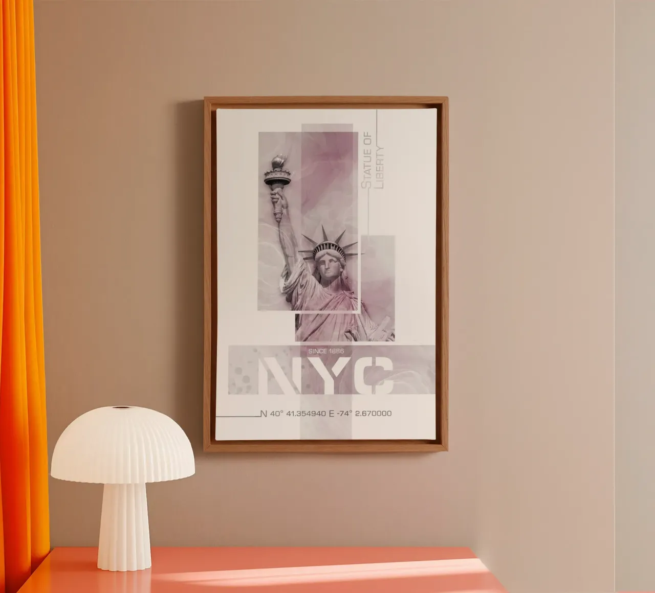 NYC Statua della Libertà | Marmo rosa tela con Cornice a cassetta da Melanie Viola