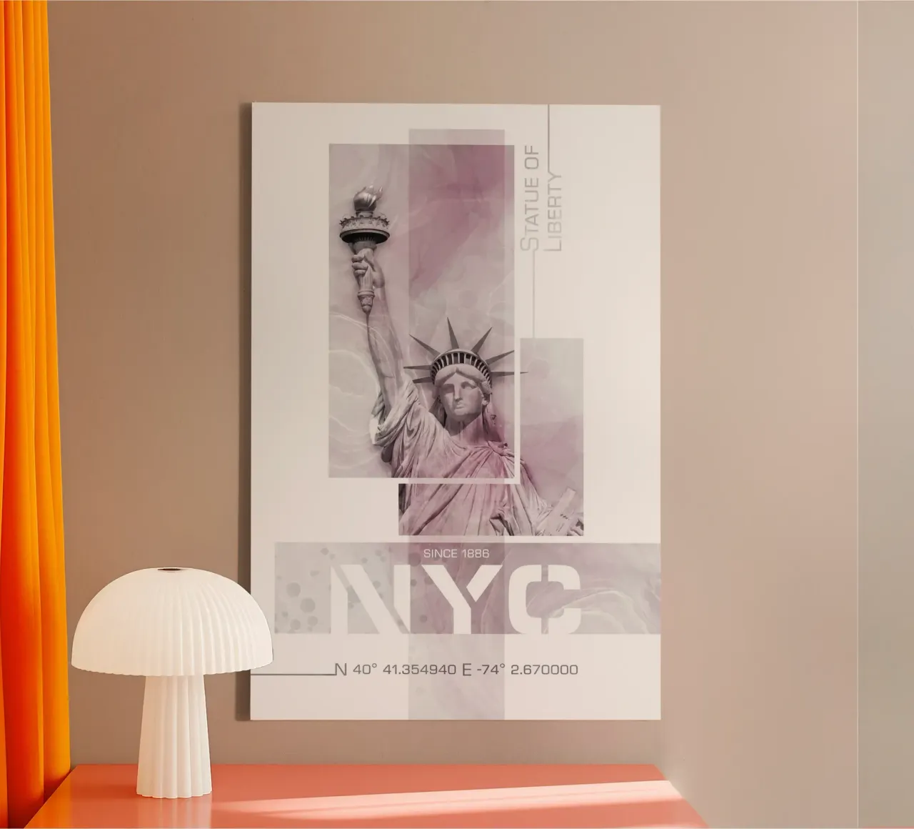 NYC Statua della Libertà | Marmo rosa tela con Cornice a cassetta da Melanie Viola