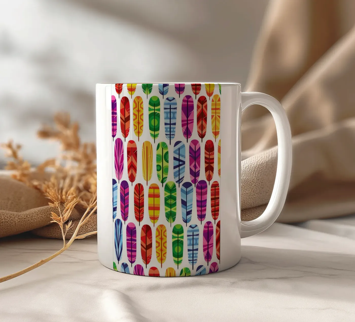 Feathers ceramic mug by Chris Wharton