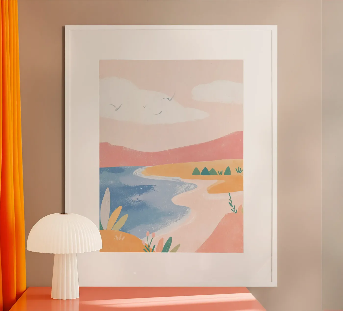Mare, spiaggia e uccelli poster da Colourful Art