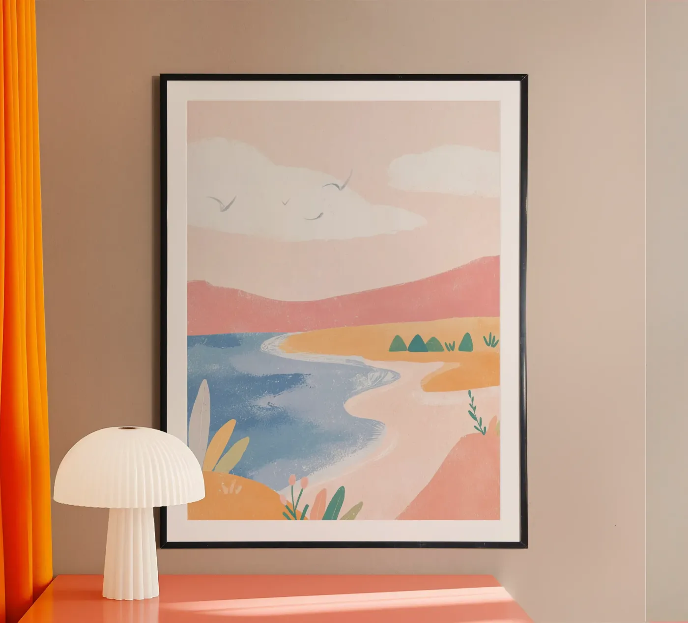 Mare, spiaggia e uccelli poster da Colourful Art