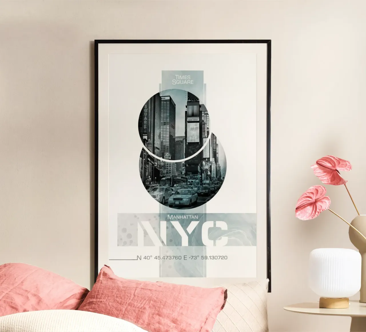 Poster Art NYC Times Square | Marmo turchese poster con telaio in alluminio da Melanie Viola