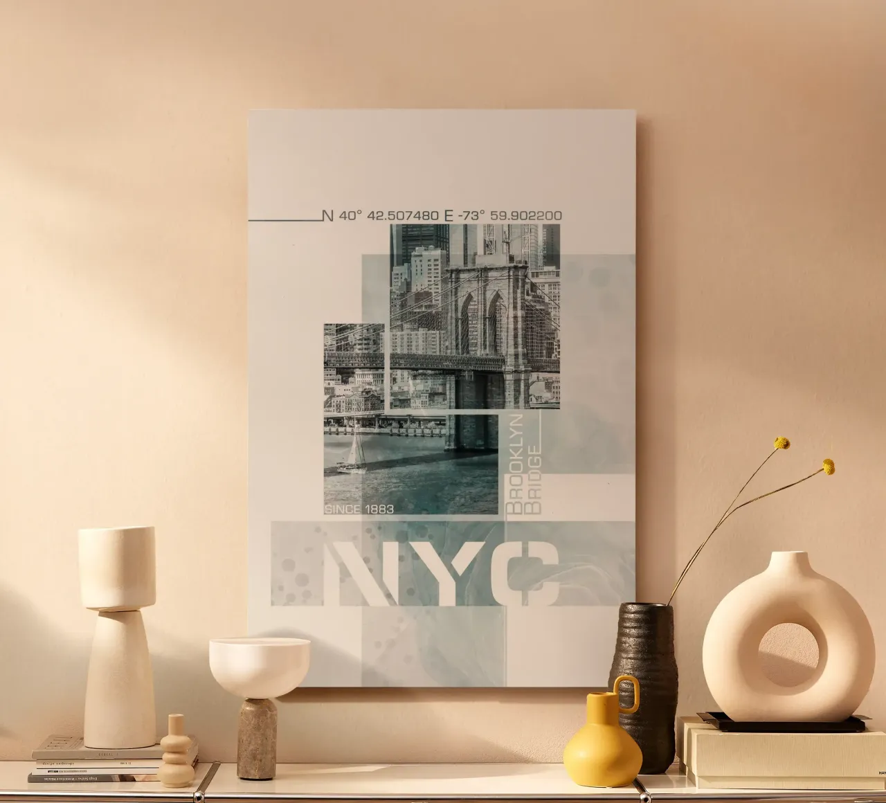 Poster Art NYC Brooklyn Bridge & Skyline | Marmor türkis alluminio dibond da Melanie Viola