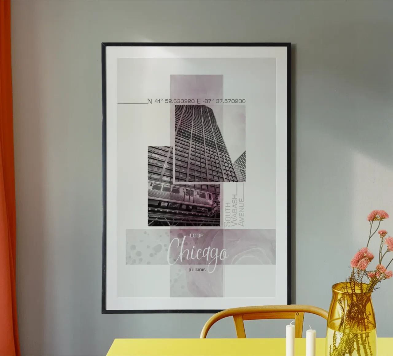 Poster Art CHICAGO Loop | Marmor pink poster con telaio in alluminio da Melanie Viola