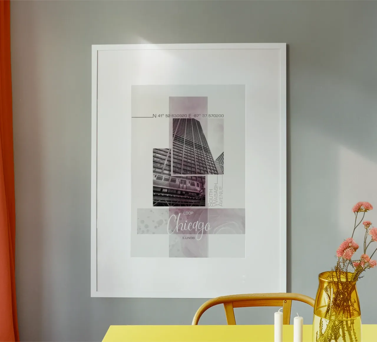 Poster Art CHICAGO Loop | Marmor pink poster con telaio in alluminio da Melanie Viola