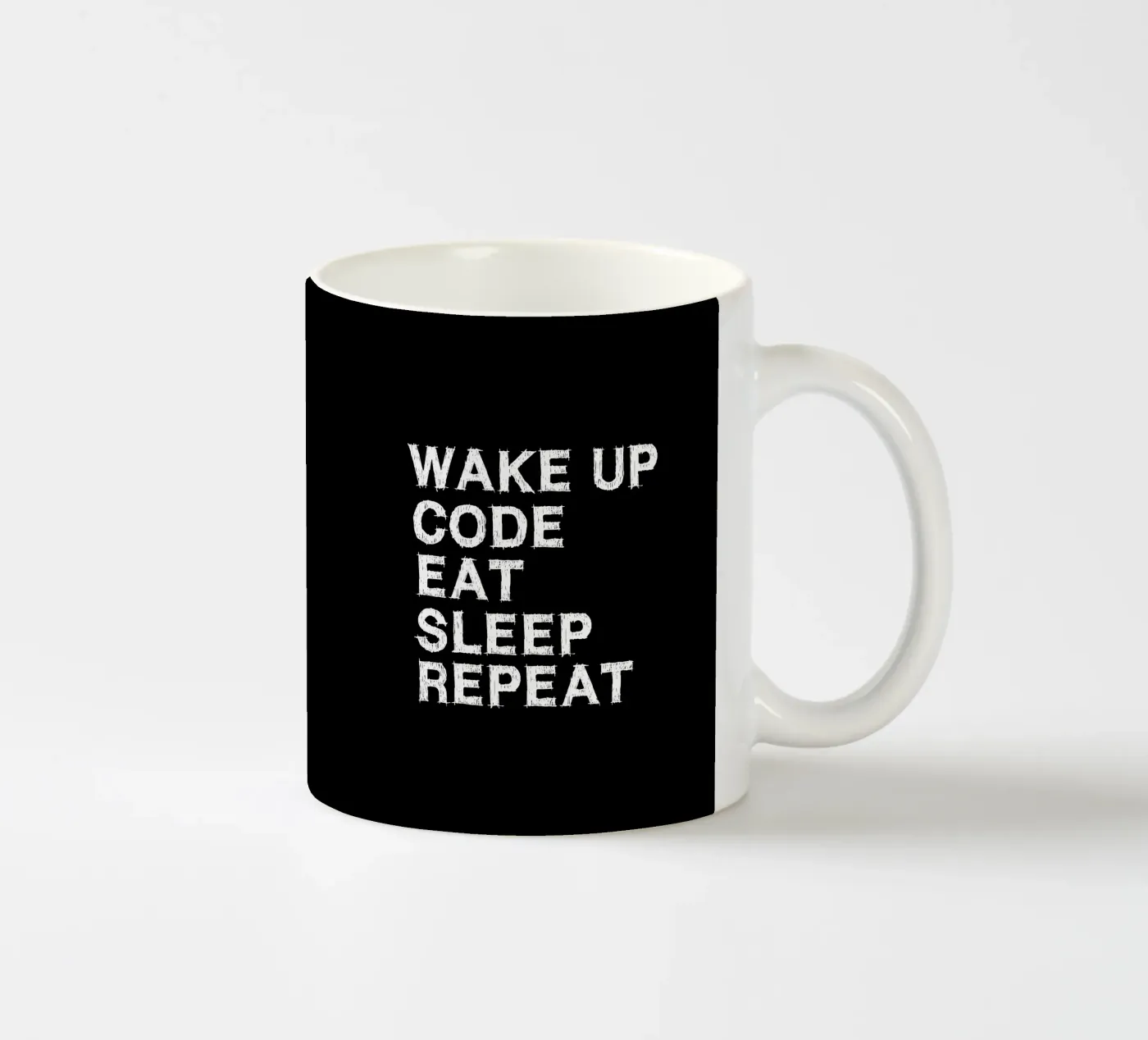 Wake up. Code. Eat. Sleep. Repeat. ceramic mug by Happy Eagle