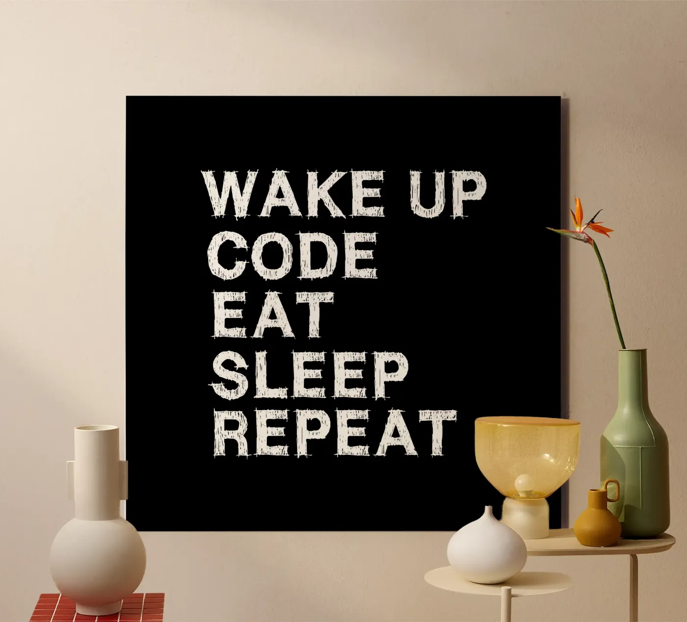 Wake up. Code. Eat. Sleep. Repeat. forex plate by Happy Eagle