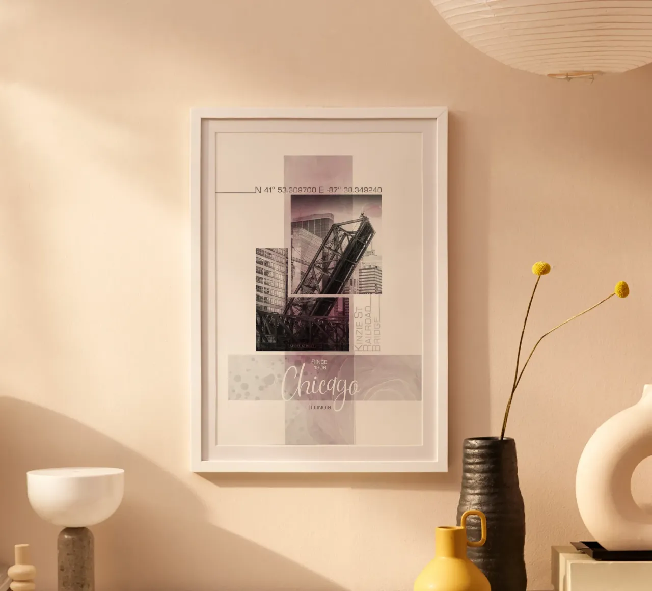 Poster Art CHICAGO Skyline | Marmor rosa poster con telaio in alluminio da Melanie Viola