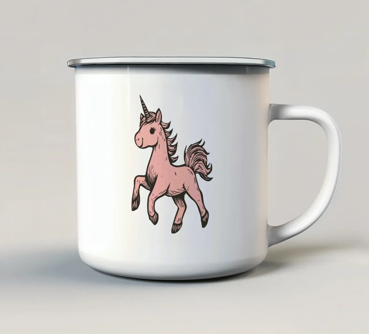 Happy pink unicorn for children enamel mug by Autofocus