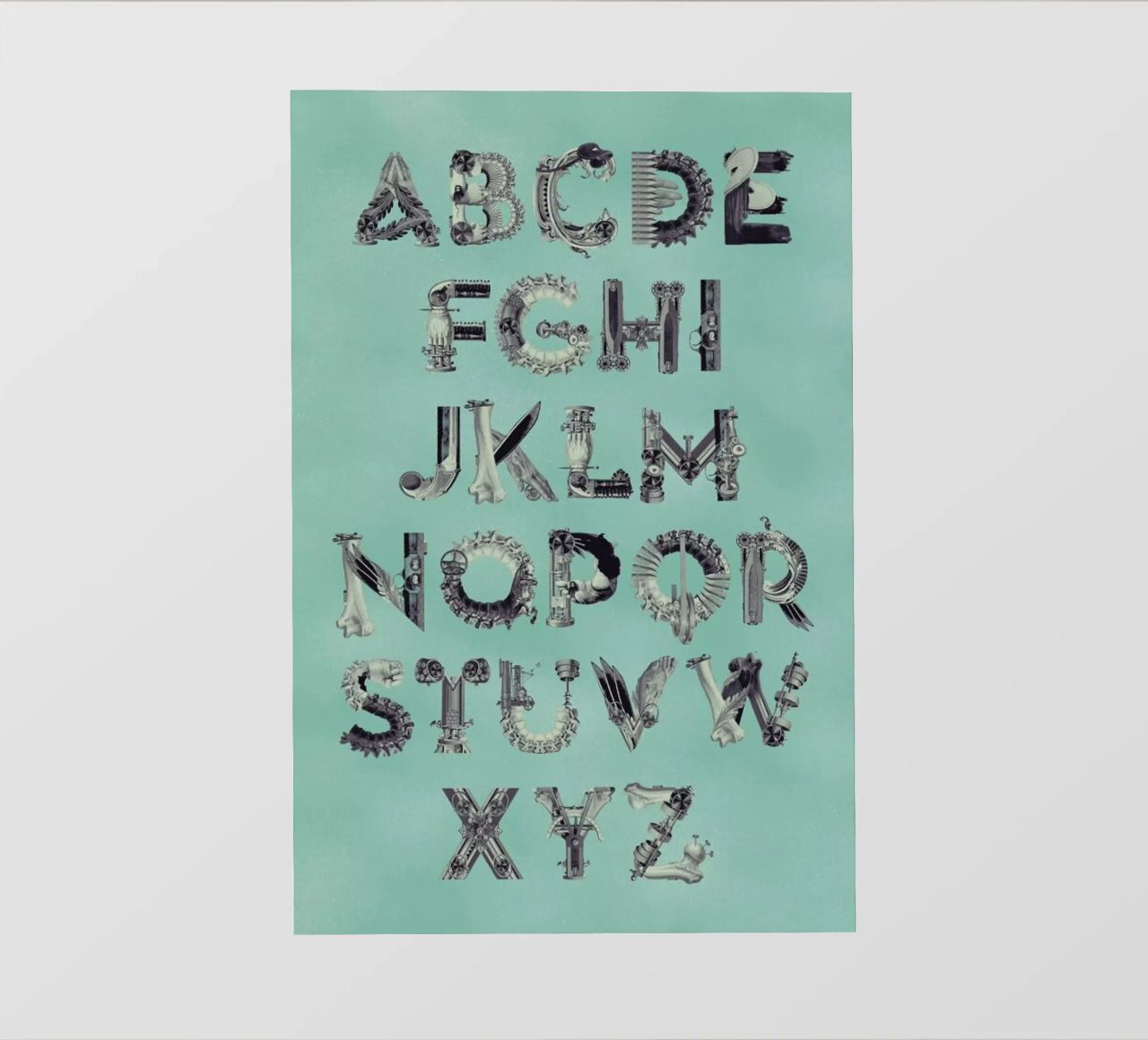 Steampunk Alphabet A-Z lámina retroiluminada de Birgit Palma
