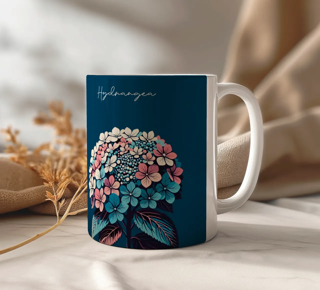 Hydrangea ceramic mug by Digital Naive