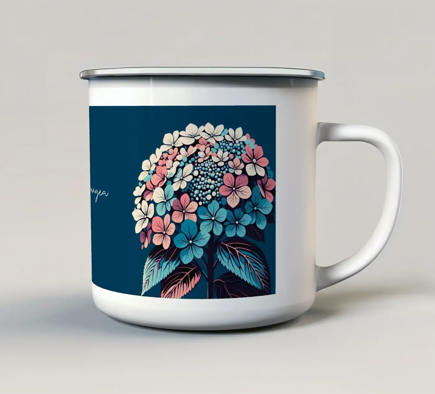 Hydrangea enamel mug by Digital Naive