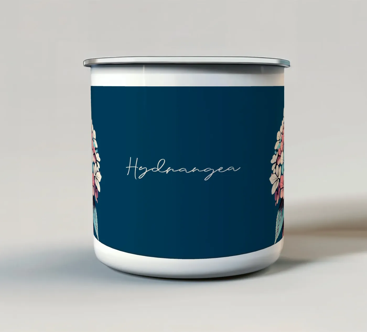Hydrangea enamel mug by Digital Naive