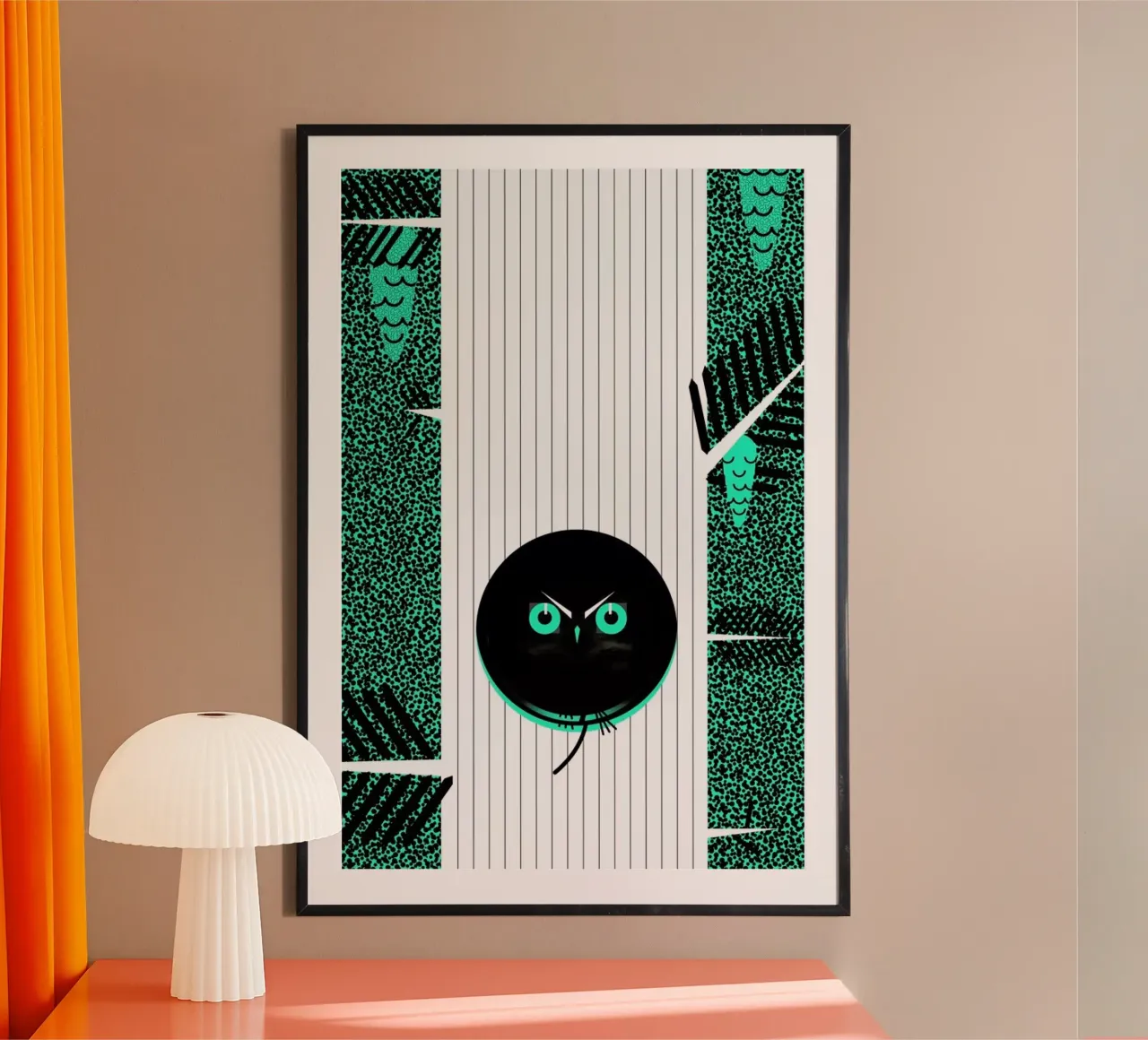 Polka Dot Owl poster con telaio in legno da Birgit Palma