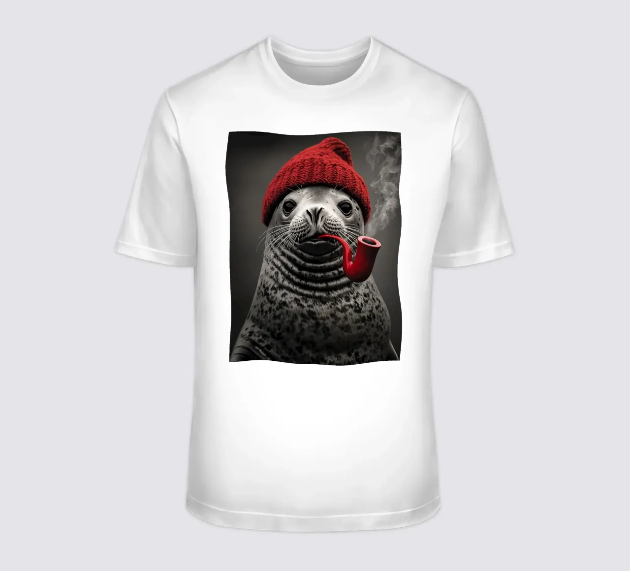 Funny nautical seal with red cap and tobacco pipe t-shirt by Autofocus