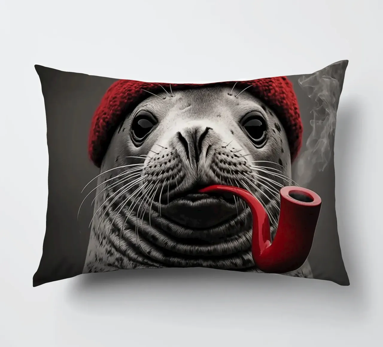 Funny nautical seal with red cap and tobacco pipe decorative cushion by Autofocus
