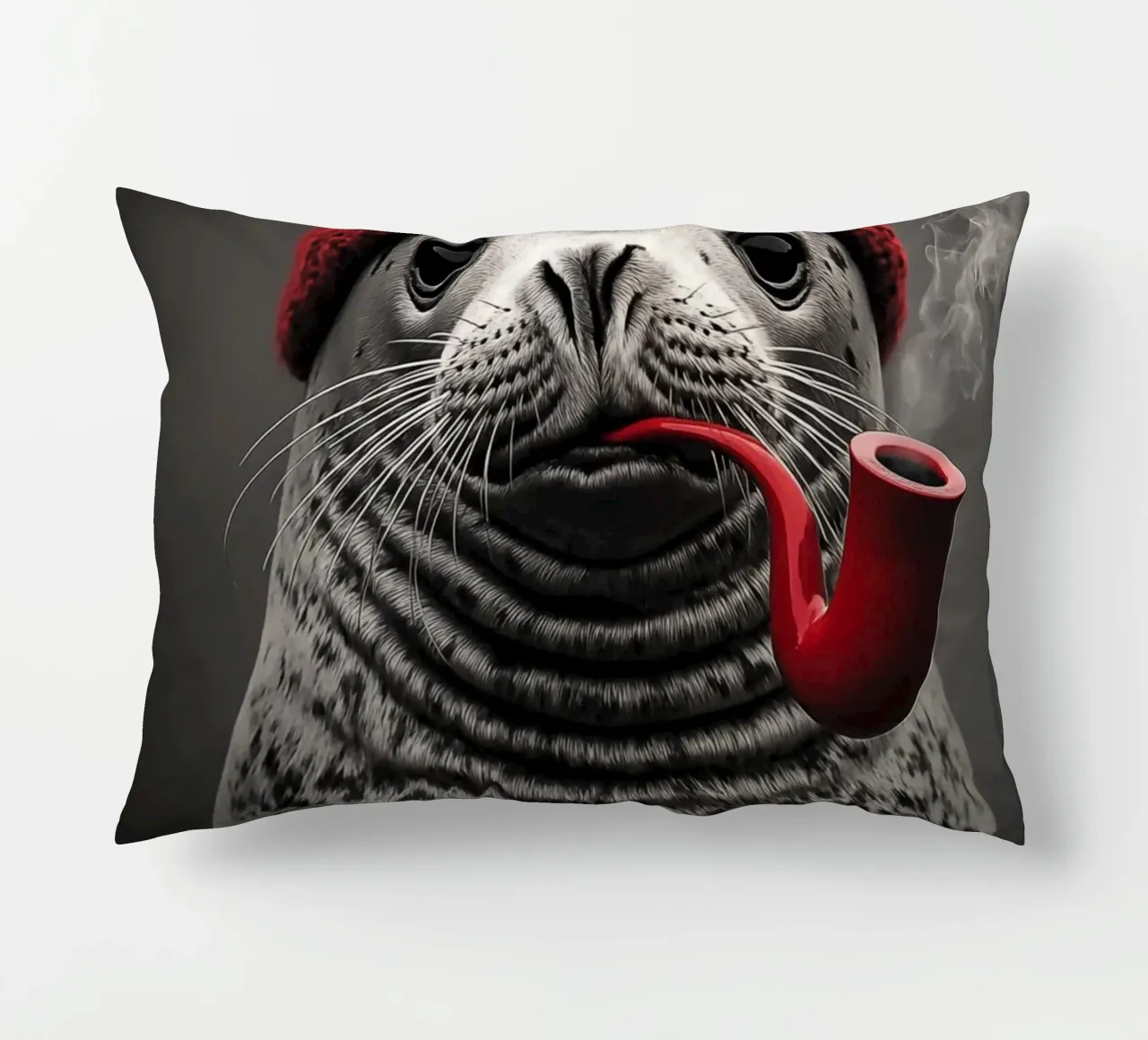Funny nautical seal with red cap and tobacco pipe decorative cushion by Autofocus