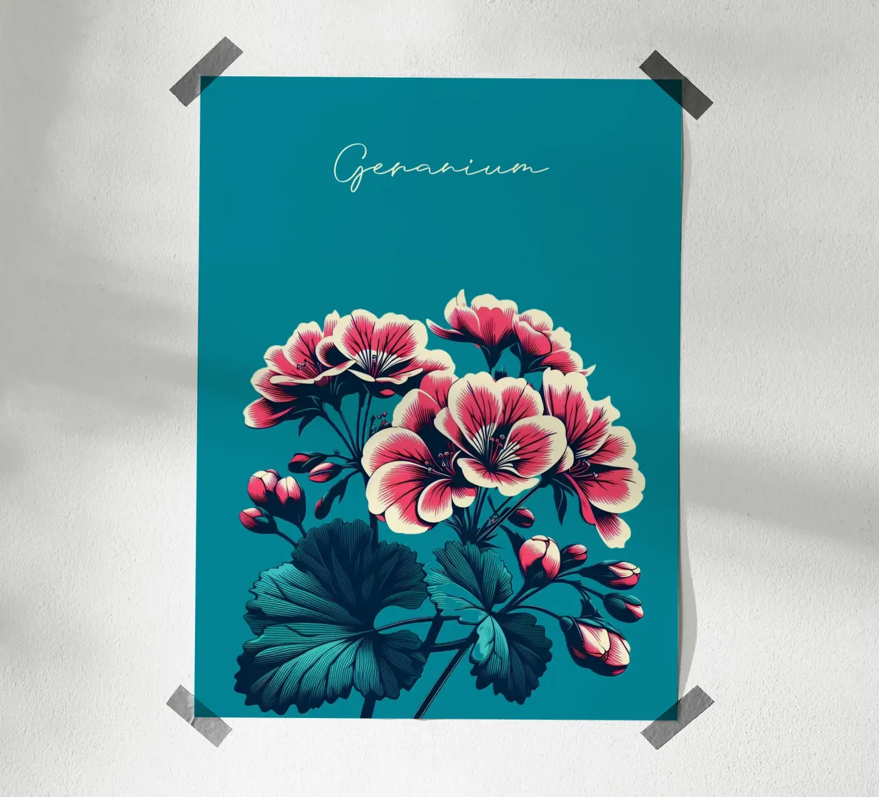 Geranie poster con telaio in legno da Digital Naive