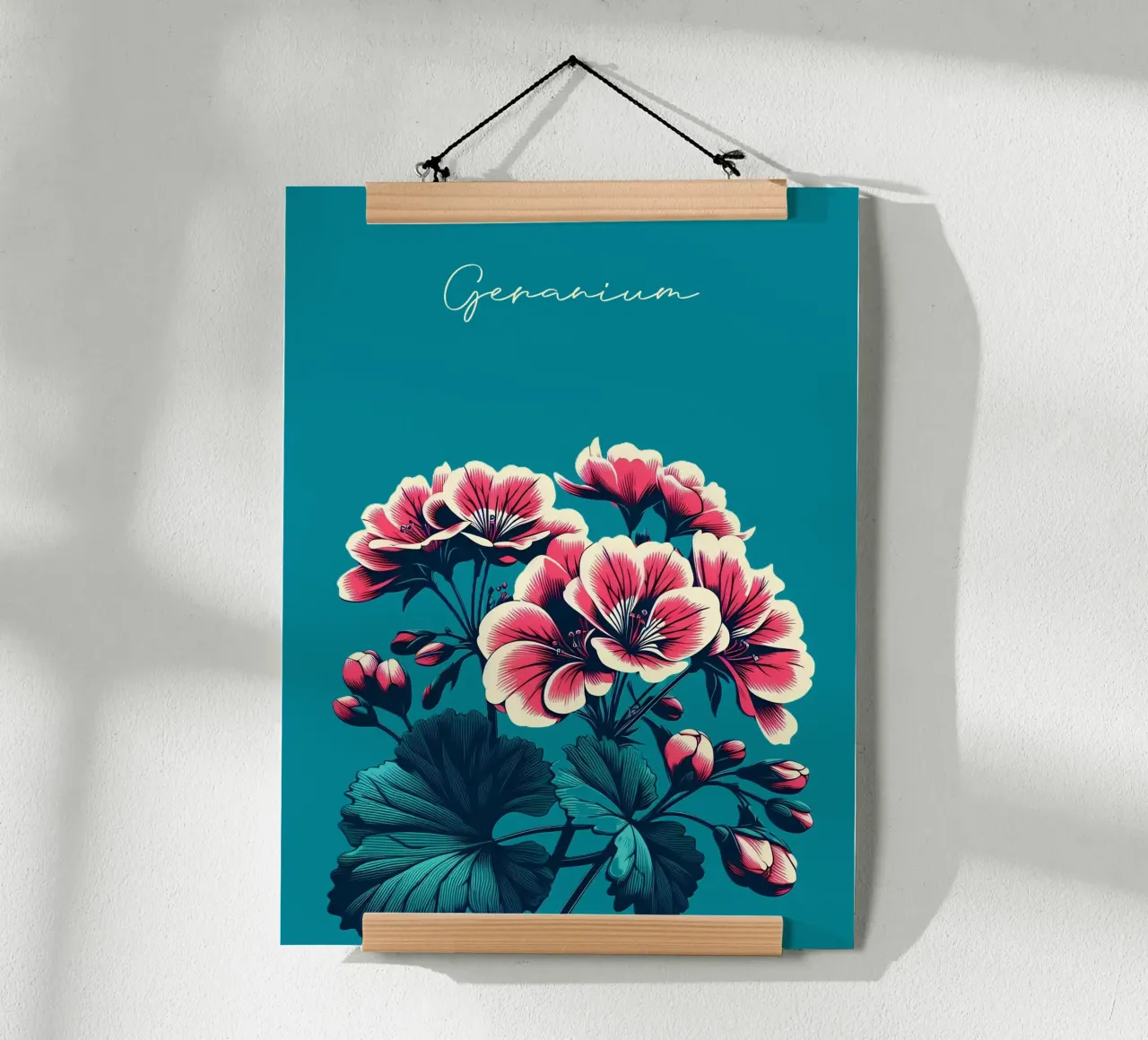 Geranie poster con telaio in legno da Digital Naive
