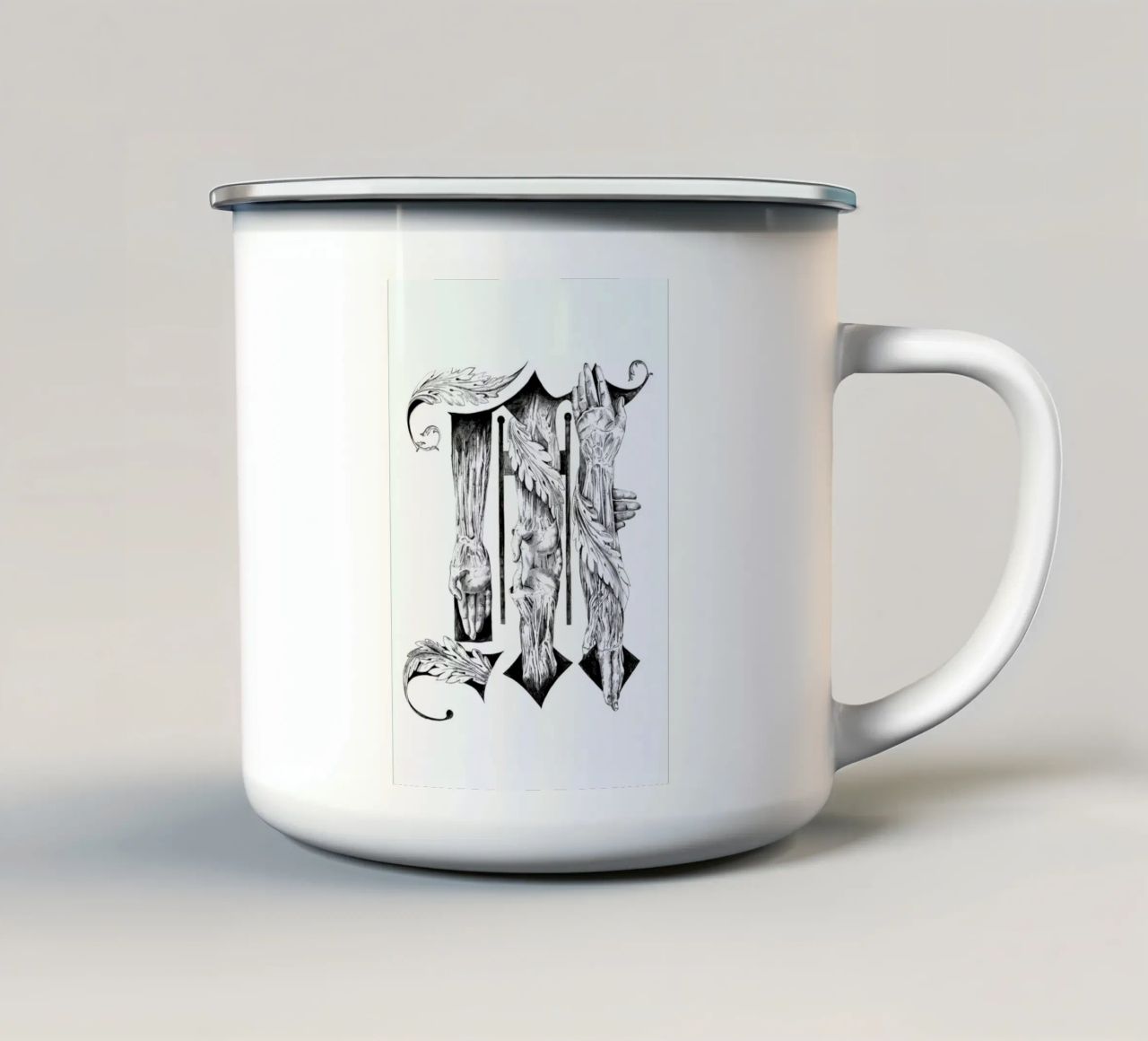 Blackletter M Drawing tazza in smalto da Birgit Palma