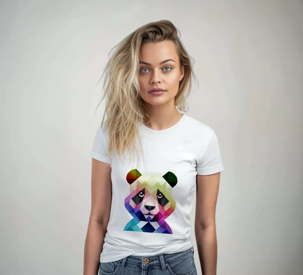 Colourful rainbow panda - Colourful geometric art women's fitted t-shirt by namosh