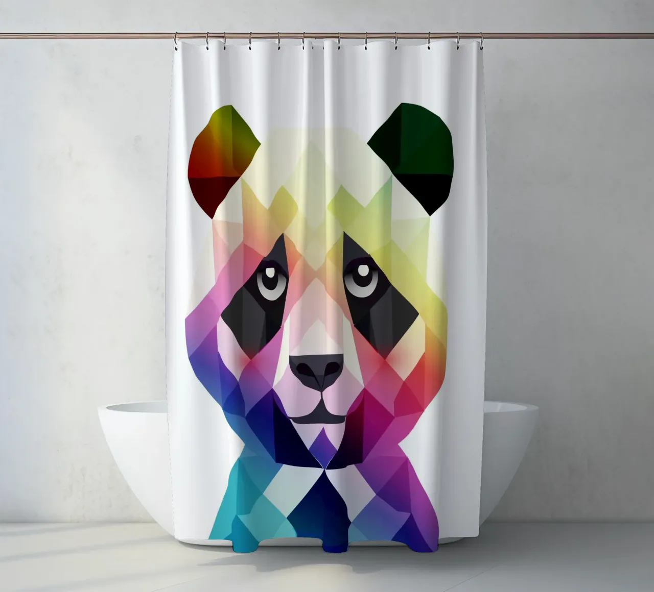 Colourful rainbow panda - Colourful geometric art shower curtain by namosh