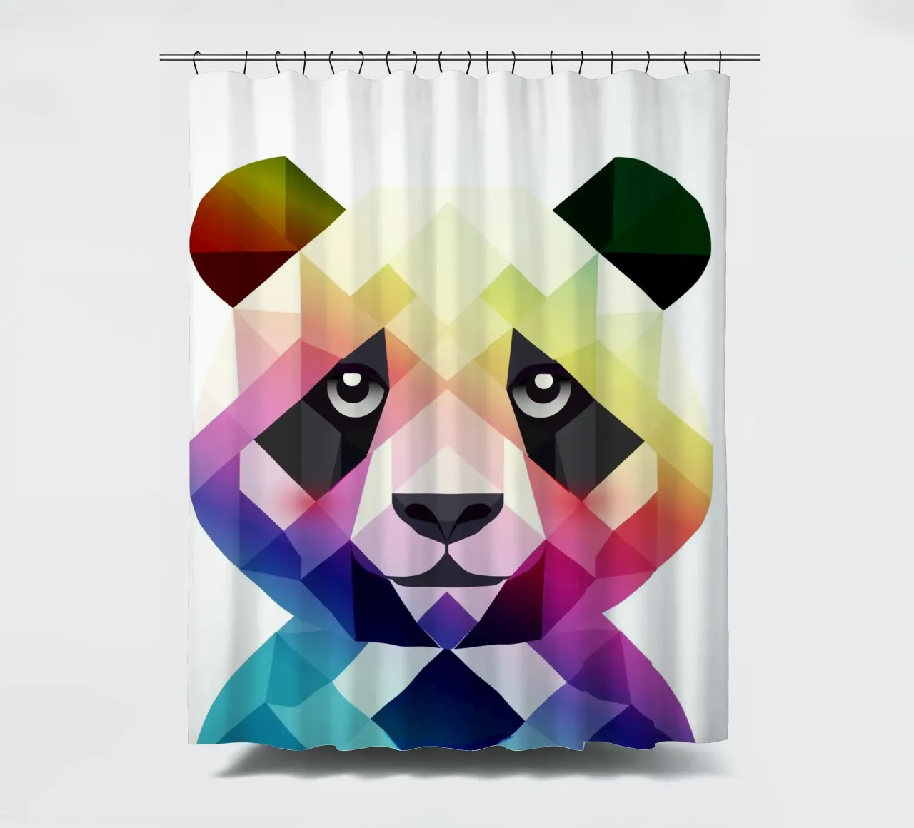 Colourful rainbow panda - Colourful geometric art shower curtain by namosh