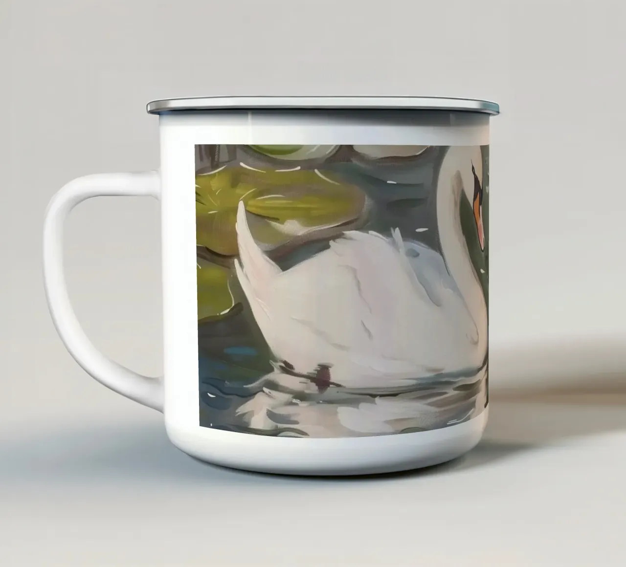 Coppia di cigni tazza in smalto da Melloi Art Print