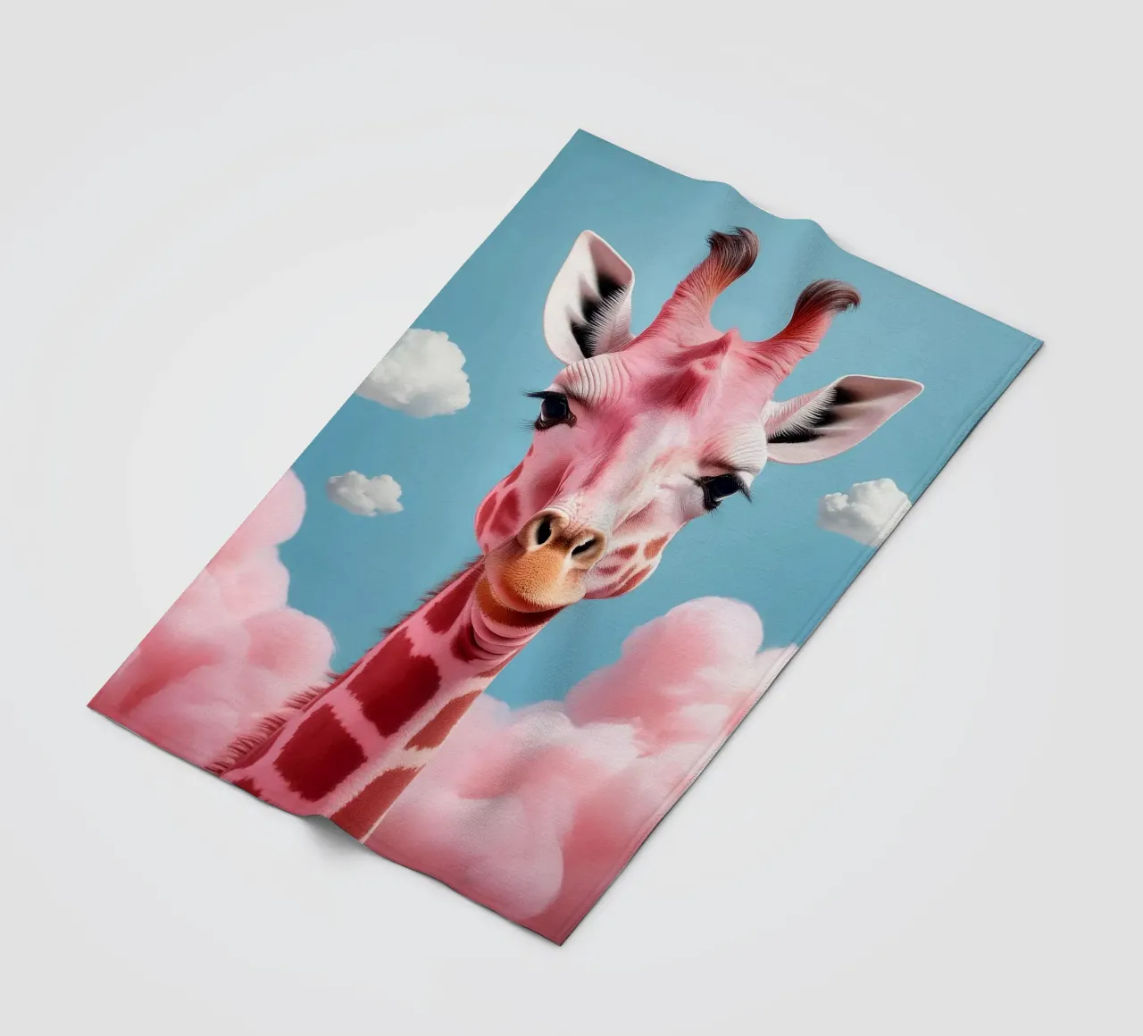 Surreal Pink Giraffe with Clouds Art Print | Unique Animals fleece blanket by FlexiDesignsByK