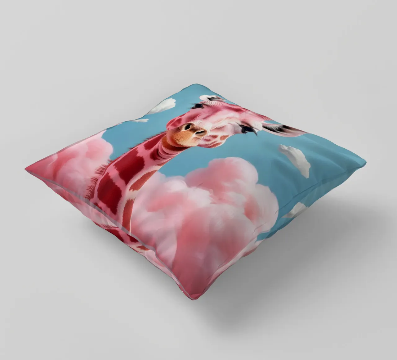 Surreal Pink Giraffe with Clouds Art Print | Unique Animals decorative cushion by FlexiDesignsByK