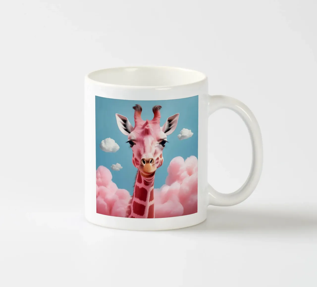 Surreal Pink Giraffe with Clouds Art Print | Unique Animals ceramic mug by FlexiDesignsByK