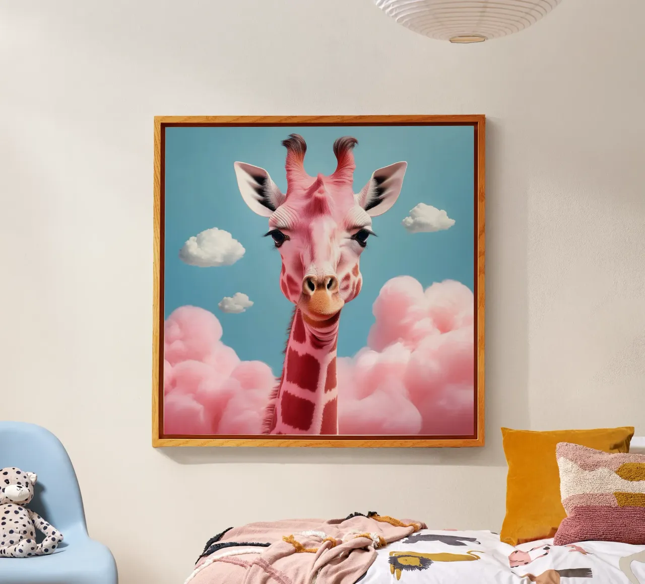 Surreale giraffa rosa con nuvole Stampa d'arte | Animali unici plexiglass da FlexiDesignsByK