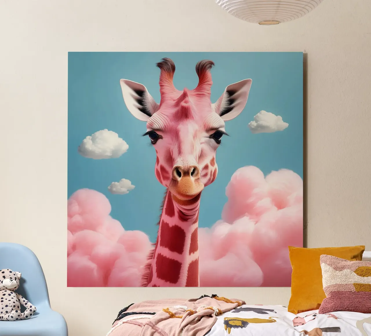 Surreal Pink Giraffe with Clouds Art Print | Unique Animals alu-dibond by FlexiDesignsByK