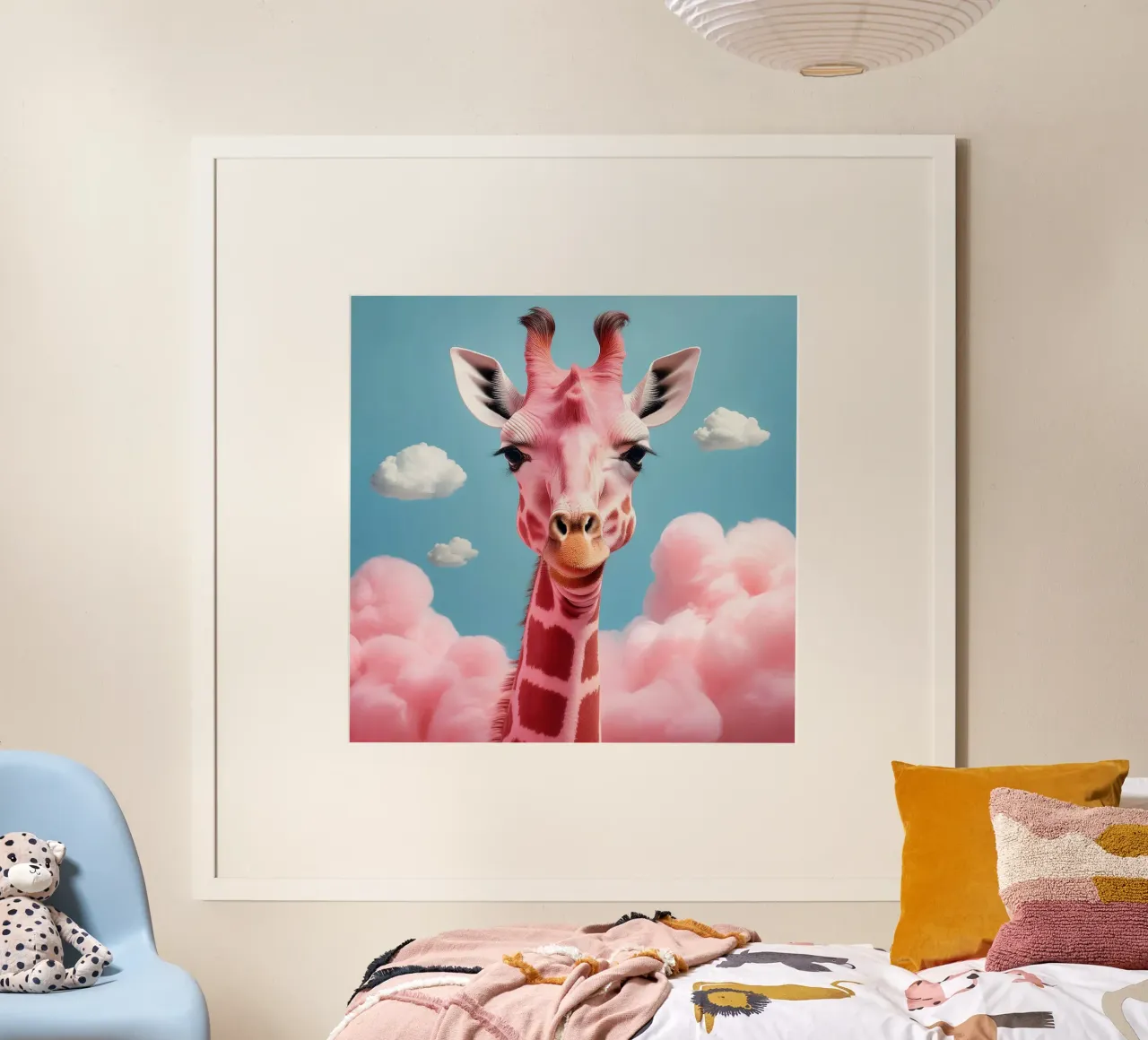 Surreal Pink Giraffe with Clouds Art Print | Unique Animals hahnemühle by FlexiDesignsByK