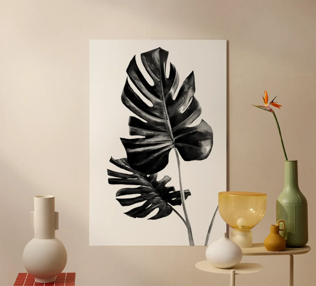 Monstera Black and White 01 acrylic glass by amini54