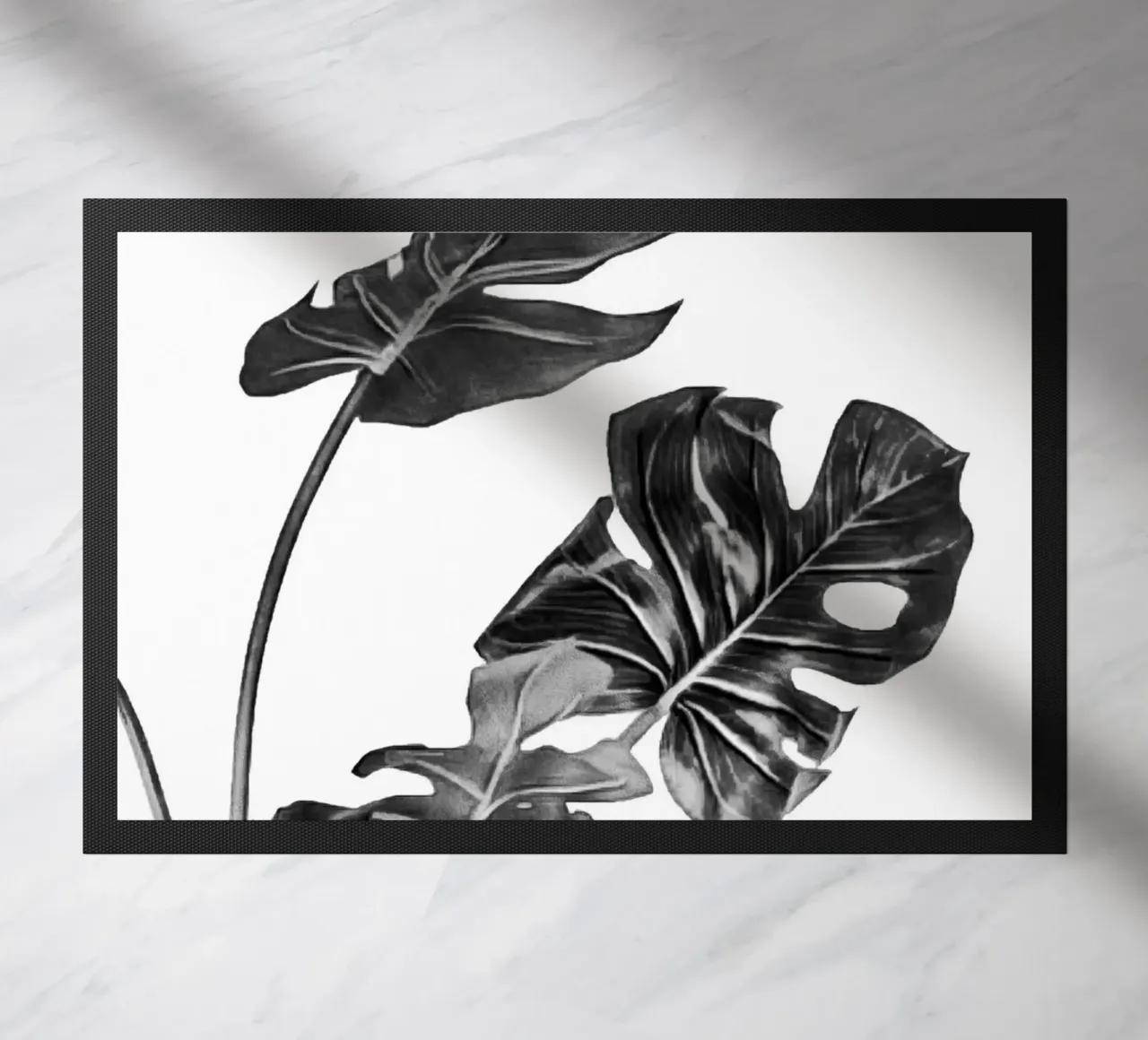 Monstera bianca e nera 02 zerbino da amini54