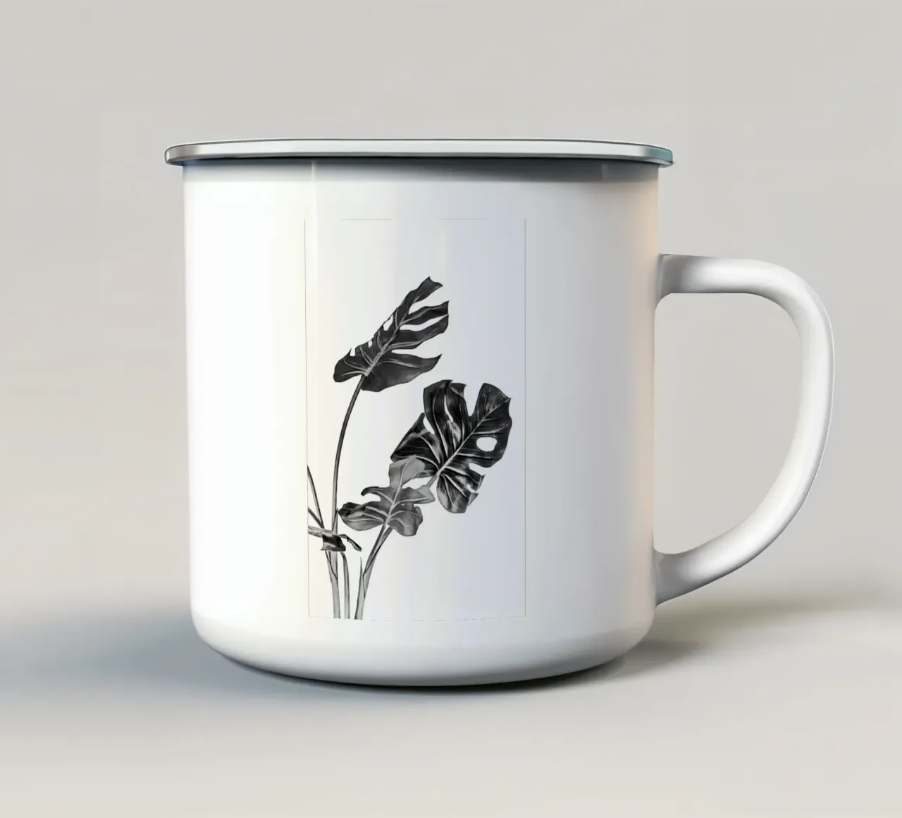 Monstera bianca e nera 02 tazza in smalto da amini54