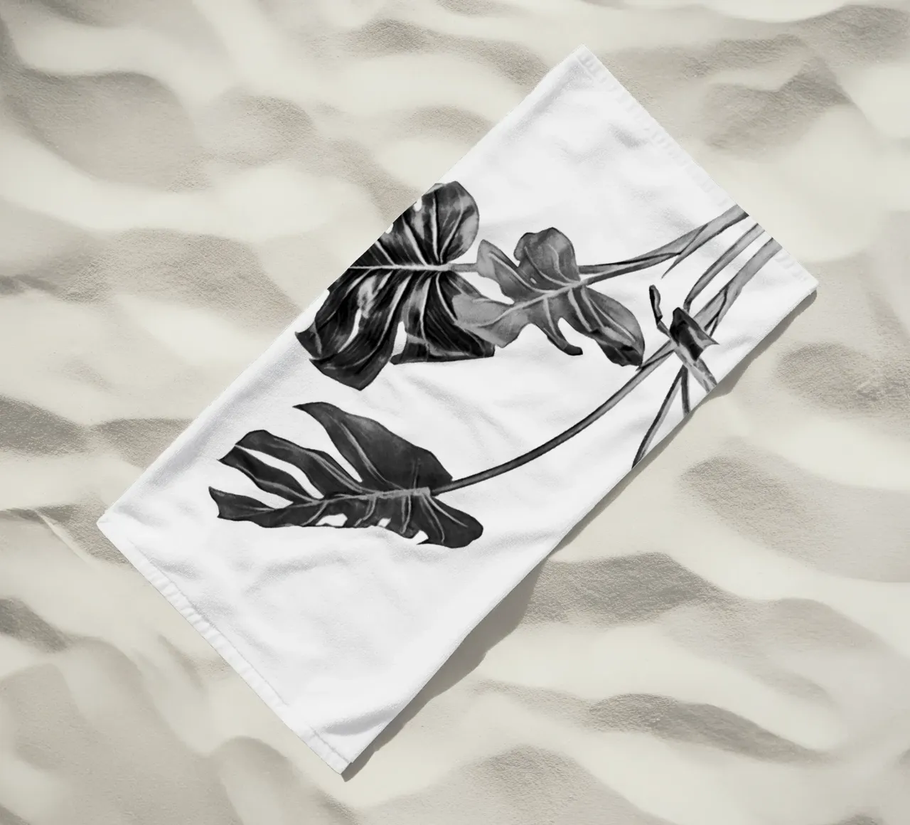 Monstera bianca e nera 02 telo mare da amini54